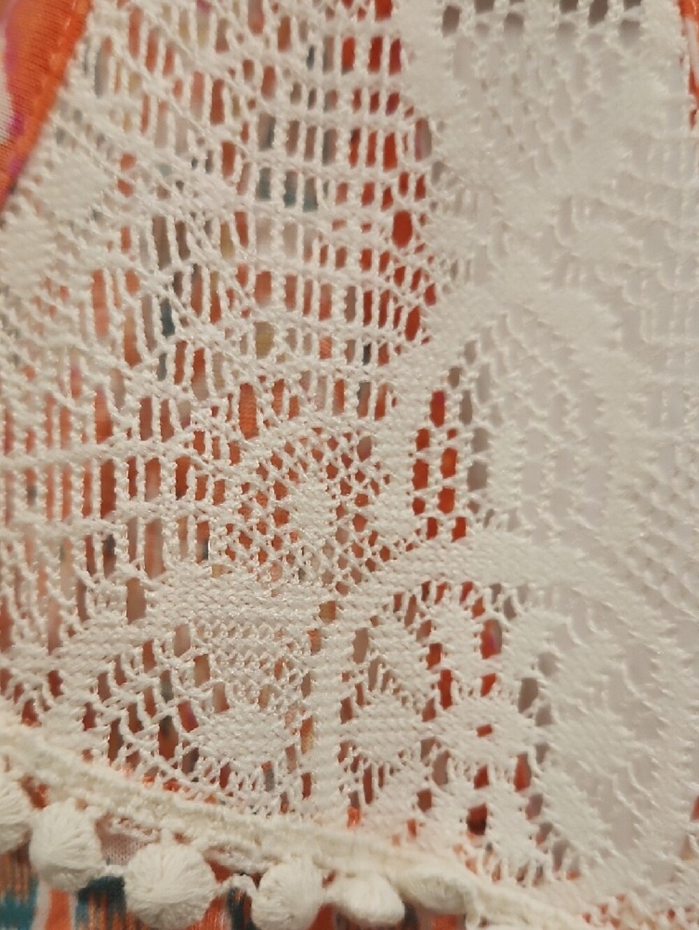 No Boundaries Orange and Cream Patterned Tank with Crochet Yoke - Picture 4 of 6